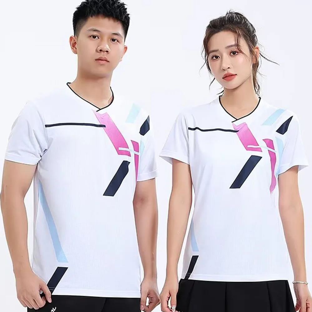 Table Tennis Volleyball - バドミントン Tシャツ男性女性用速乾性夏半袖バレーボール卓球ユニフォームトップス新しい白テニスシャツ